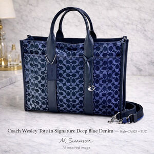 Coach Wesley Tote in Signature Deep Blue Denim CAS25 - EUC